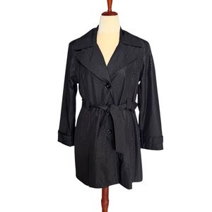 Dana Buchman Black Single Breasted Women's Belted Trench Coat Size Large Lined